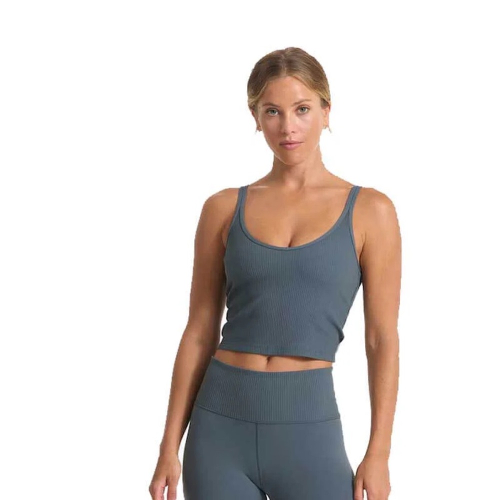 Vuori Ribbed Strappy Back Crop Tank Top Gray Size Medium